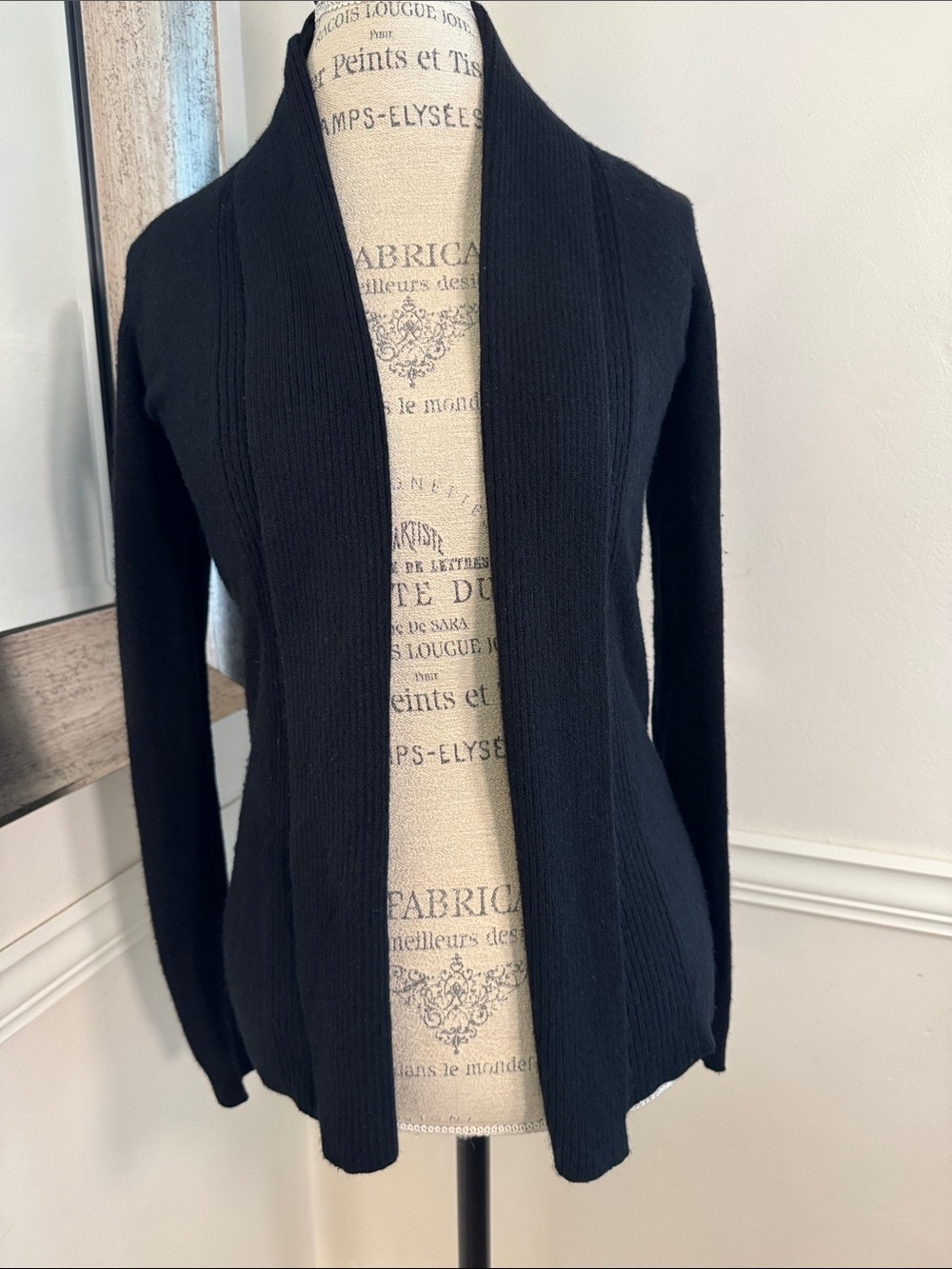 Theory Black Cashnere Open-Front Ribbed Edge Cardigan | Size S